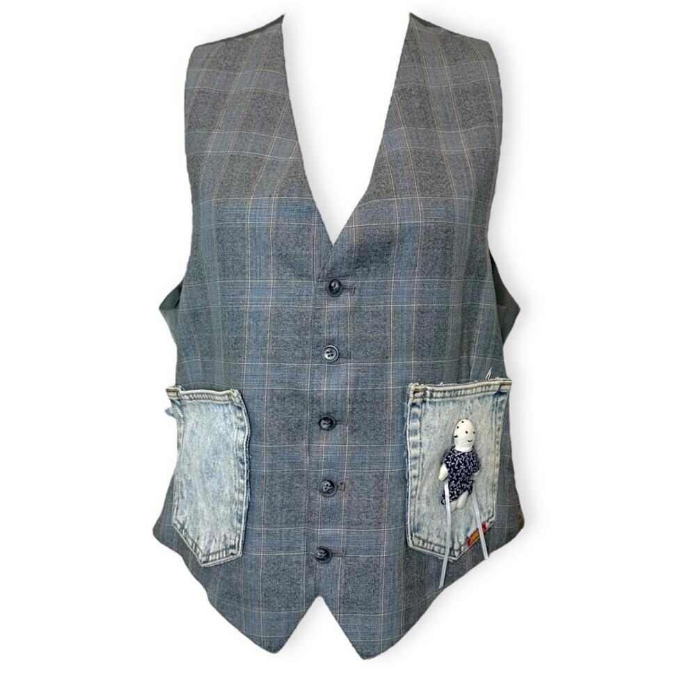 Vintage 80’s Jordache Collectible Puppet Doll Acid Wash Vest Sz XL